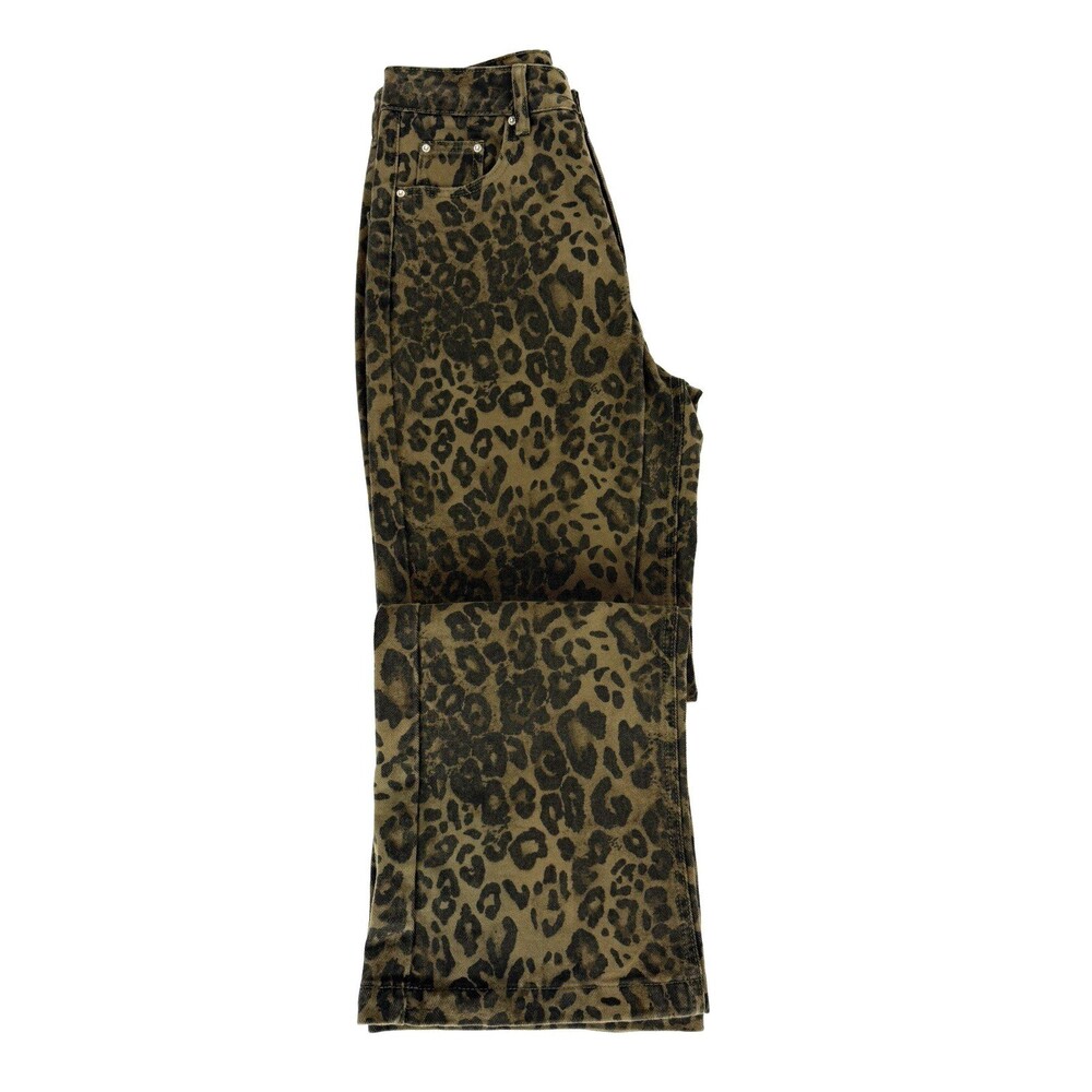 Delfric Eden Leopard Print Wide Leg Jeans Womens 29 High Rise Animal Print Stree - Picture 7 of 11